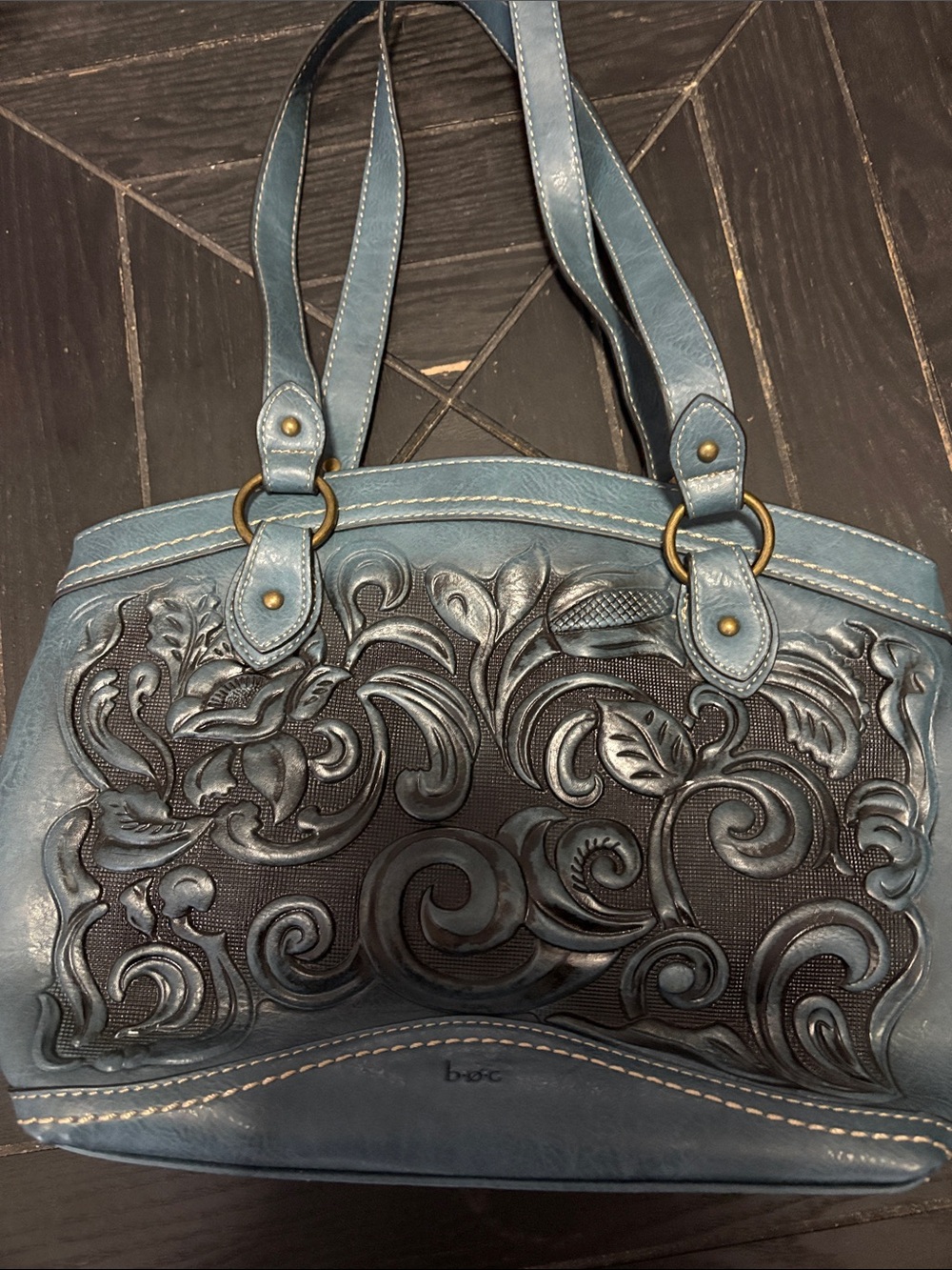 b.o.c. Teal Blue Floral-Embossed Shoulder Bag
